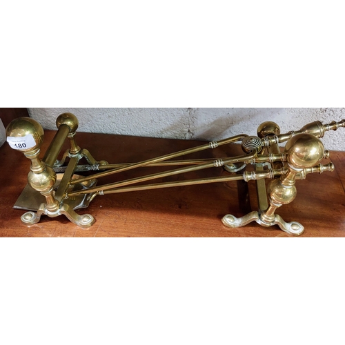 180 - Brass Fire Irons and Pair of Fire Dogs