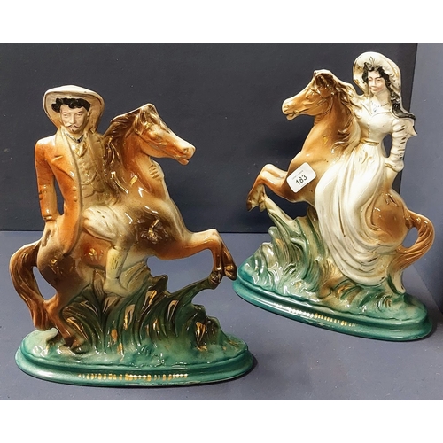 183 - Pair of Staffordshire Horse Mounted Lady and Gent Figures - C. 34cm H