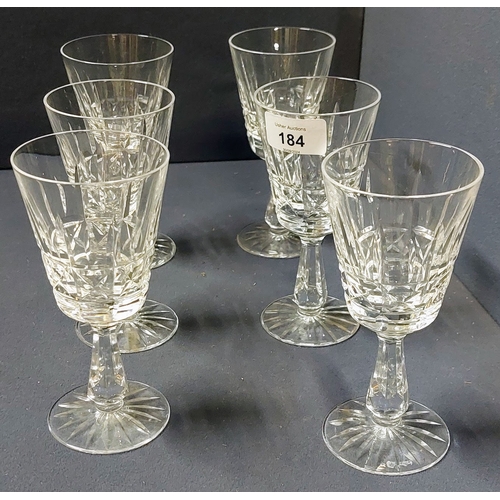 184 - 6 Waterford Glass Wine Glasses