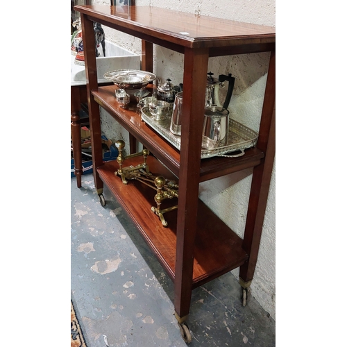 185 - 3-Tier 19th Century Mahogany Library Book Trolly - C. 107cm W x 43cm D x 117cm H