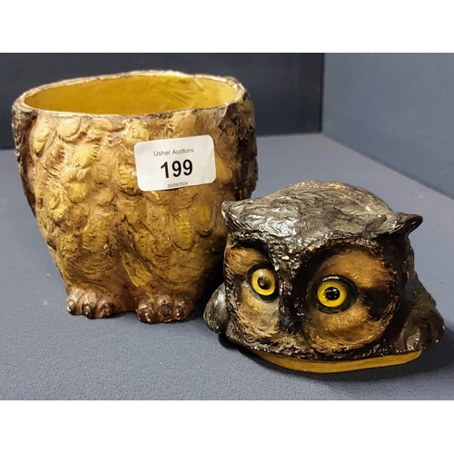 199 - Vintage Pottery Owl Tobacco Jar - C. 18cm H