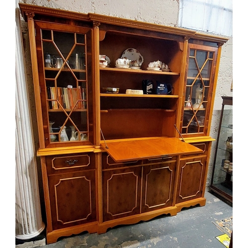 208 - Breakfront Astral Glazed Bookcase with 4 Drawers over 3 Cupboards - C. 194cm W x 42cm D x 199cm H