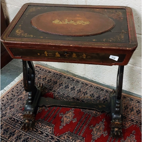 239 - 19th Century Chinese Lacquered Work Table on Claw Foot - C. 62cm W x 41cm D x 69cm H