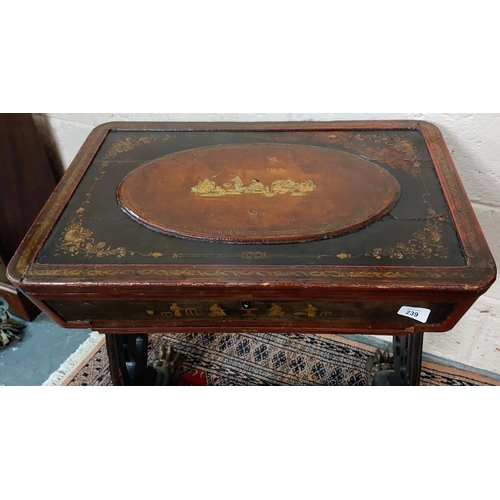 239 - 19th Century Chinese Lacquered Work Table on Claw Foot - C. 62cm W x 41cm D x 69cm H