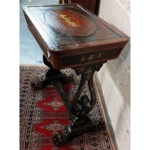 239 - 19th Century Chinese Lacquered Work Table on Claw Foot - C. 62cm W x 41cm D x 69cm H