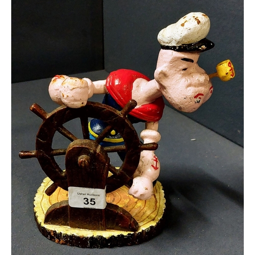 35 - Popeye Cast Metal Figure - C. 20cm H