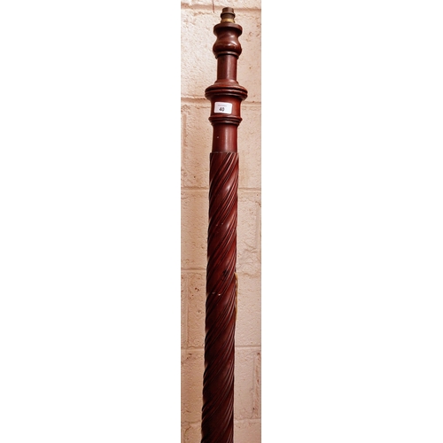 40 - Mahogany Barley Twist Torchere on Tripod Base - C. 170cm H