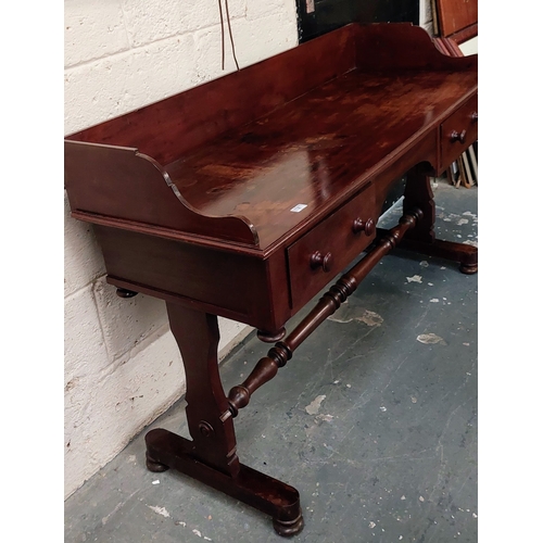 6 - Victorian Mahogany 2 Drawer Kneehole Gallery Back Washstand on Turned Stretcher Bas - C. 139cm W x 5... 