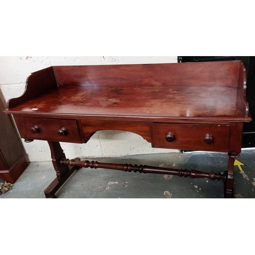 6 - Victorian Mahogany 2 Drawer Kneehole Gallery Back Washstand on Turned Stretcher Bas - C. 139cm W x 5... 