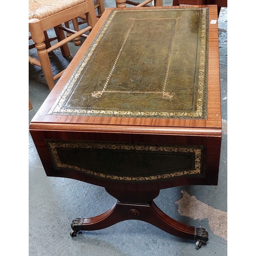 63 - Drop Leaf Coffee Table with a Gilt Tooled Leather Top on a Turned Stretcher Base - C. 93cm W x 50cm ... 