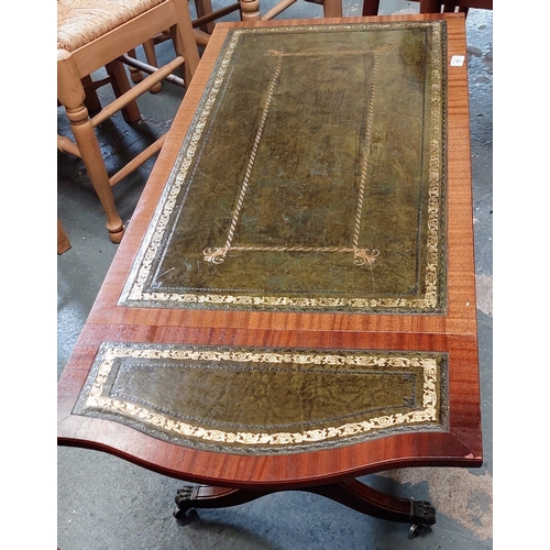 63 - Drop Leaf Coffee Table with a Gilt Tooled Leather Top on a Turned Stretcher Base - C. 93cm W x 50cm ... 