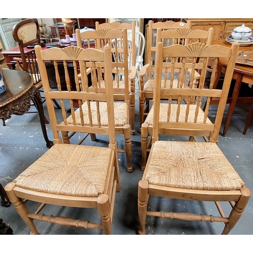 64 - Set of 6 Pine Rush Seat Dining Chairs (2 Carvers and 4 Chairs)