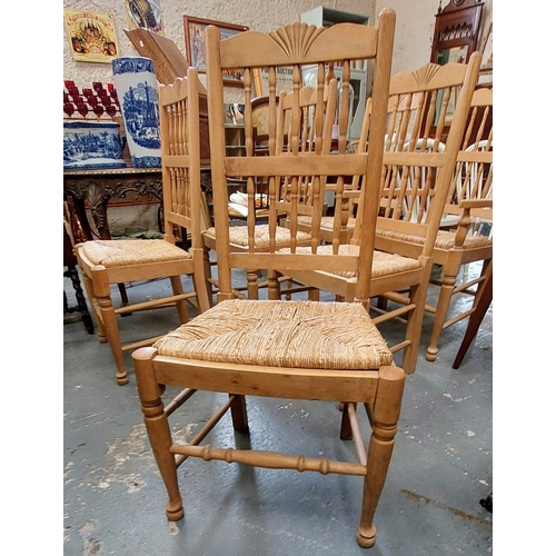 64 - Set of 6 Pine Rush Seat Dining Chairs (2 Carvers and 4 Chairs)