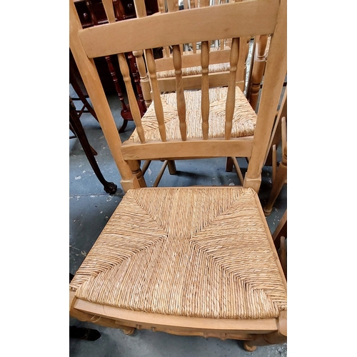 64 - Set of 6 Pine Rush Seat Dining Chairs (2 Carvers and 4 Chairs)