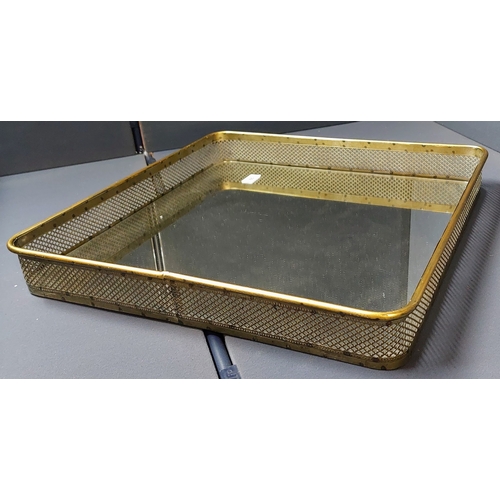 65 - Pierced Brass Gallery Mirror Tray - C. 52cm x 52cm x 7cm H