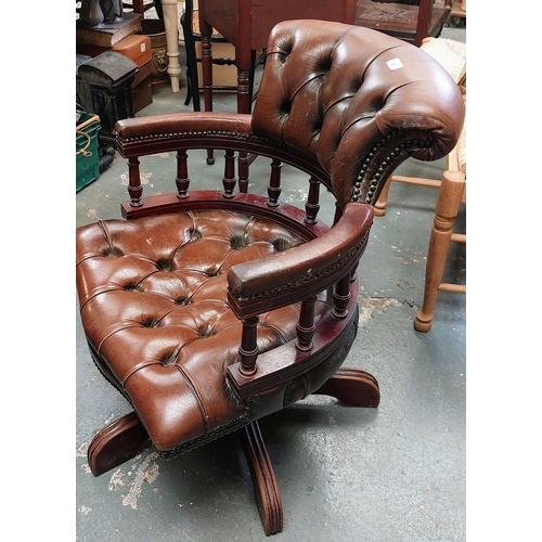 66 - Deep Button Leather Swivel Office Armchair