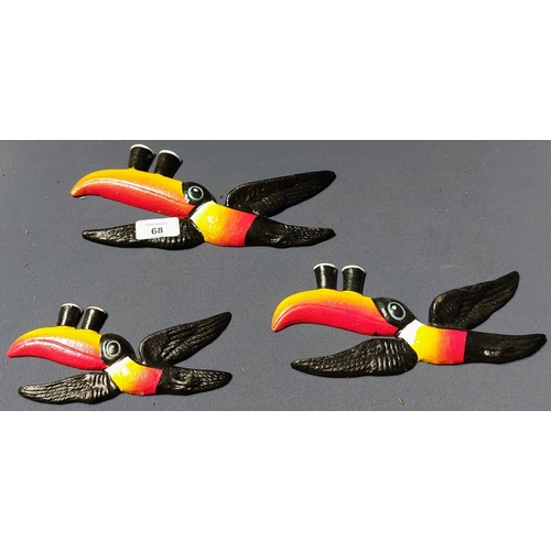 68 - 3 Cast Metal Guinness Toucan Wall Mounts