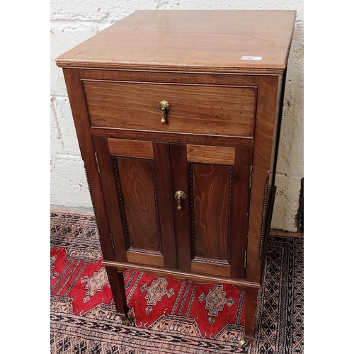 73 - Mahogany Pot Cupboard with Drawer - C. 46cm W x 50cm D x 82cm H. On Brass Castors