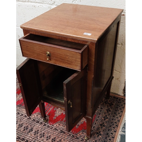 73 - Mahogany Pot Cupboard with Drawer - C. 46cm W x 50cm D x 82cm H. On Brass Castors