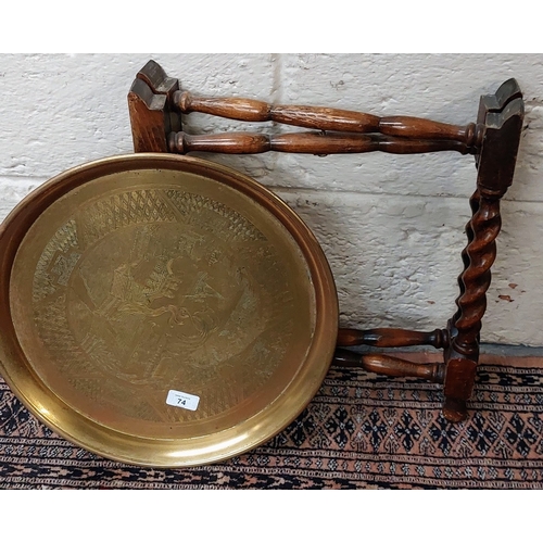 74 - Brass Benaris Tray Top Table with Barley Twist Legs - C. 41cm W x 46cm H