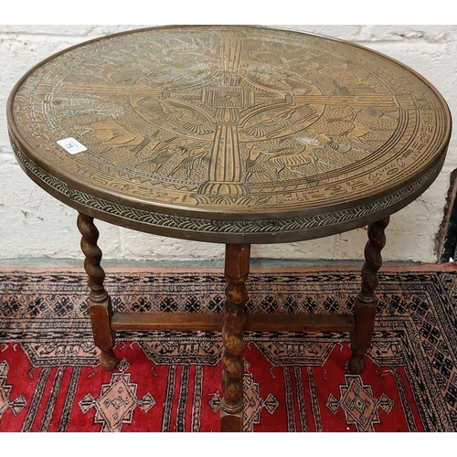 75 - Brass Benaris Table with Barley Twist Legs - C. 60cm W x 56cm H