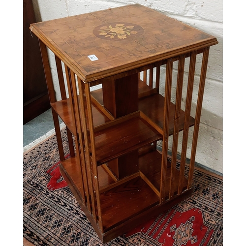 82 - Neat Walnut Veneer Revolving Bookcase with Inlay - C. 48cm x 48cm x 82cm H