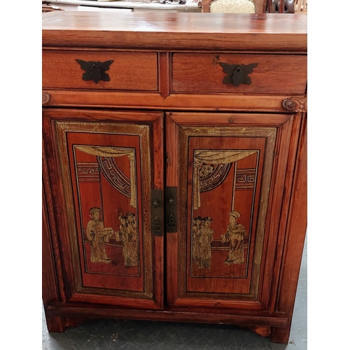 87 - Japanned Painted Cabinet with 2 Drawers - C 72cm W x 45cm D x 83cm H