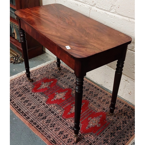 91 - Georgian Mahogany Console Table on Turned Legs with Brass and Ceramic Castors - C. 92cm W x 46cm D x... 