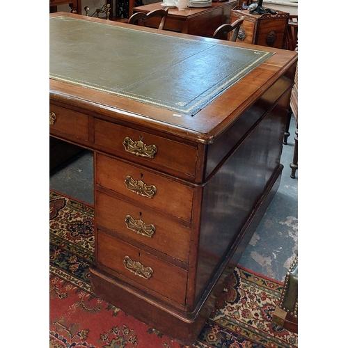 97 - Partners Desk with Gilt Tooled Leather Top and Brass Handles - C. 150cm W x 105cm D x 79cm H