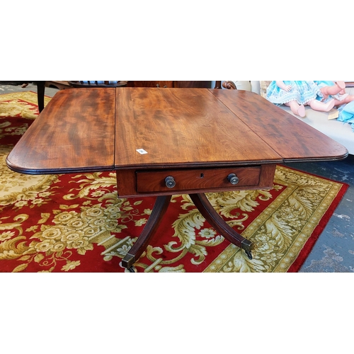 256 - Mahogany Drop Leaf Coffee Table with 2 Drawers and Splayed Base with Brass Castors - C. 100cm W x 52... 