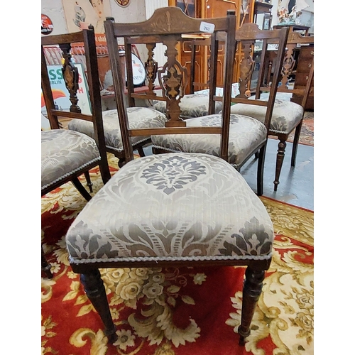 263 - Set of 6 Edwardian Inlaid Upholstered Seat Dining Chairs