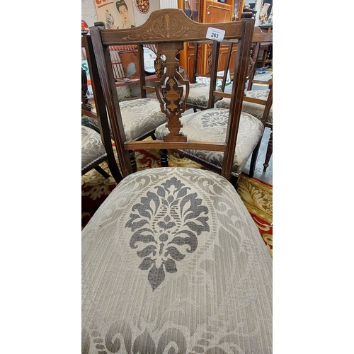 263 - Set of 6 Edwardian Inlaid Upholstered Seat Dining Chairs