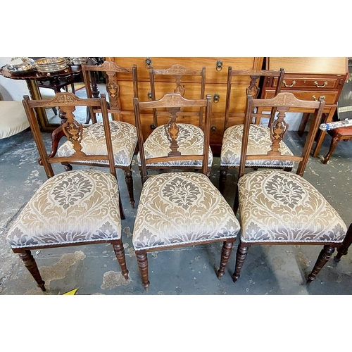 263 - Set of 6 Edwardian Inlaid Upholstered Seat Dining Chairs