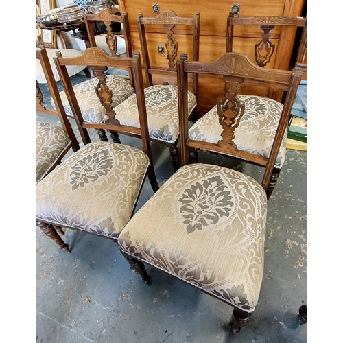 263 - Set of 6 Edwardian Inlaid Upholstered Seat Dining Chairs