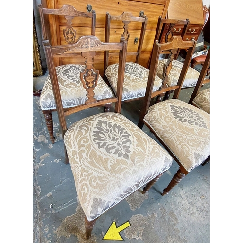 263 - Set of 6 Edwardian Inlaid Upholstered Seat Dining Chairs