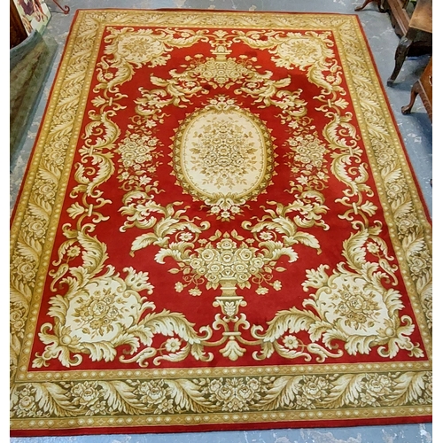 264 - Red Merakish Wool Carpet Square - C. 352cm x 254cm