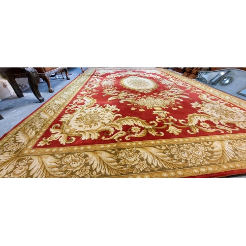 264 - Red Merakish Wool Carpet Square - C. 352cm x 254cm