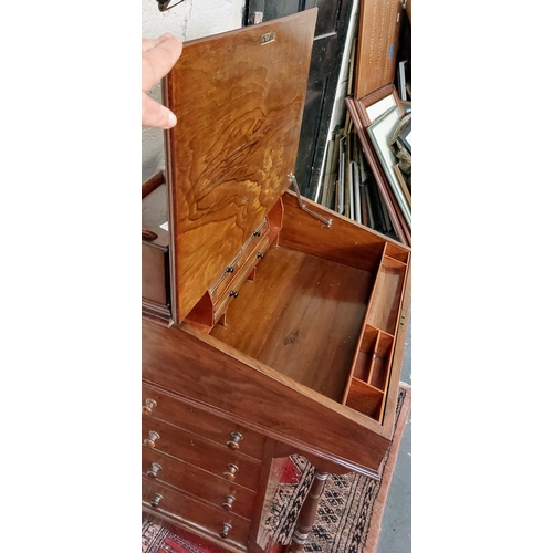 265 - Mahogany Davenport with Gilt Tooled Leather Slope and Drawers to the Side - C. 59cm W x 53cm D x 95c... 