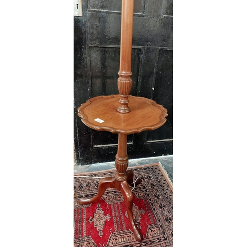 329 - Mahogany Standard Lamp with Scalloped Edge Centre Table on Tripod Base