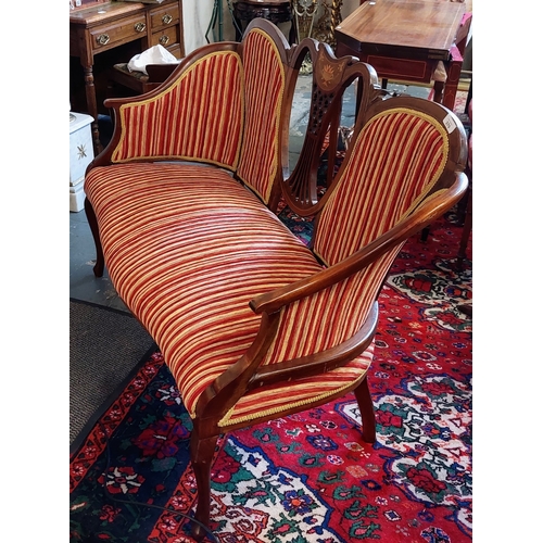 370 - Edwardian Inlaid Mahogany Upholstered Settee - C. 122cm W