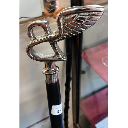 481 - 2 Walking Sticks - Bentley & Aeroplane Motif Chrome Tops