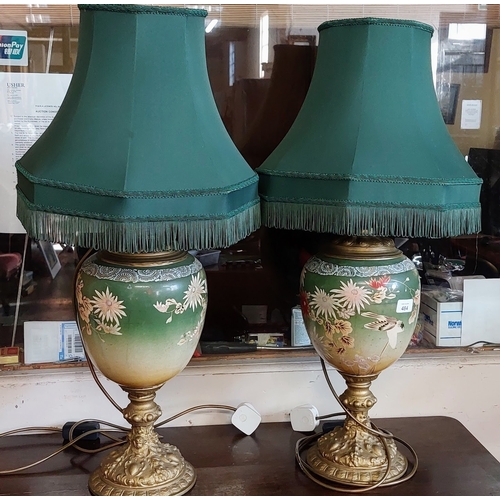 484 - Pair of Ceramic & Gilded Base Table Lamps - C. 74cm H