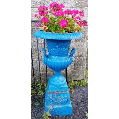 489 - Pair of Cast Iron Urns with Bases - C. 110cm H x 52cm W