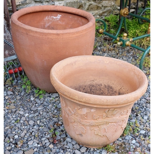 493 - 2 Terracotta Planters - C. 43cm W x 36cm H & 50cm W x 46cm H