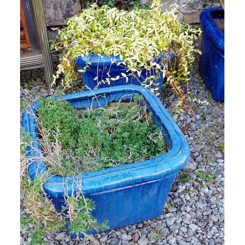 496 - Pair of Blue Glazed Ceramic Planters - C. 51cm x 51cm x 38cm H