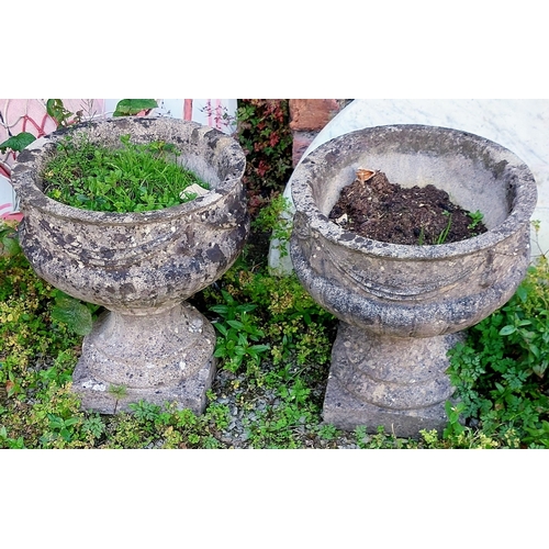 502 - Pair of Concrete Stone Urn Planters - C. 35cm W x 43cm H