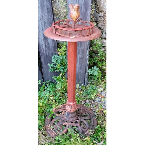 505 - Red Painted Metal Birdbath - C. 75cm H