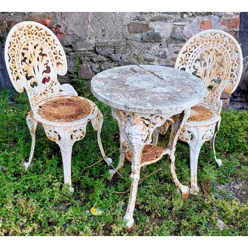 506 - Heavy Cast Iron Metal Table and 2 Chairs