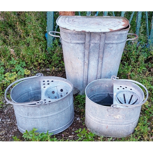 512 - Galvanized Feed Bin and 2 Tin Mop Buckets