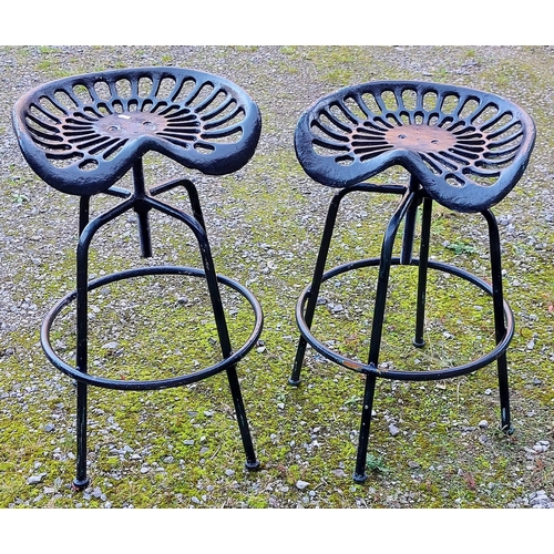 519 - Pair of Metal Machine Seat Swivel High Stools